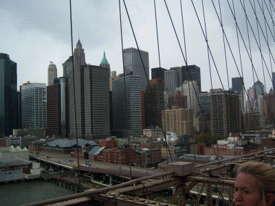 Skyline van Manhattan. (Brooklyn Bridge)